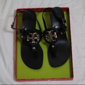 Tory Burch black and silver heeled sandals